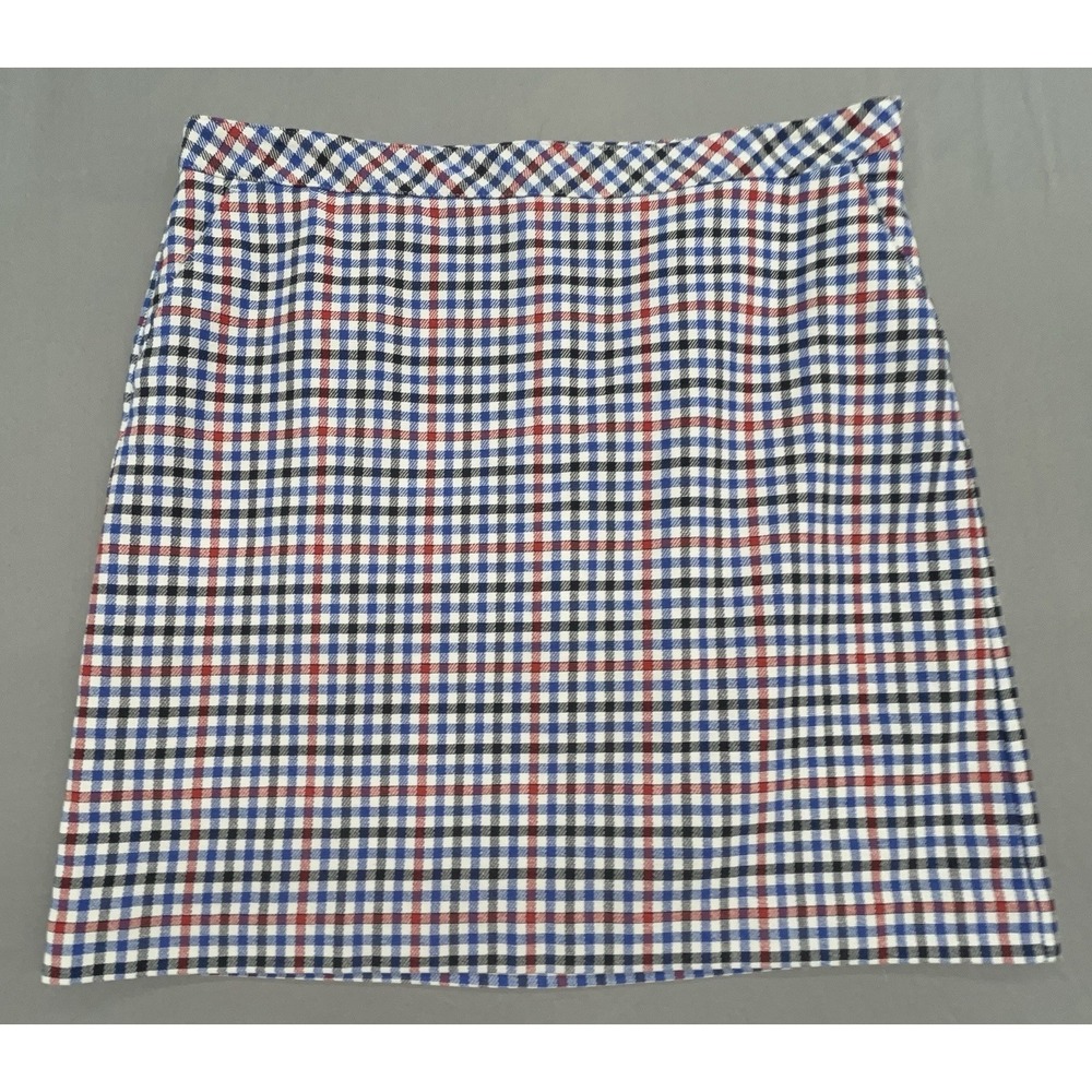 Talbots Mini Skirt 16 Red White Blue Check Cotton Stretch Pockets Preppy Classic
